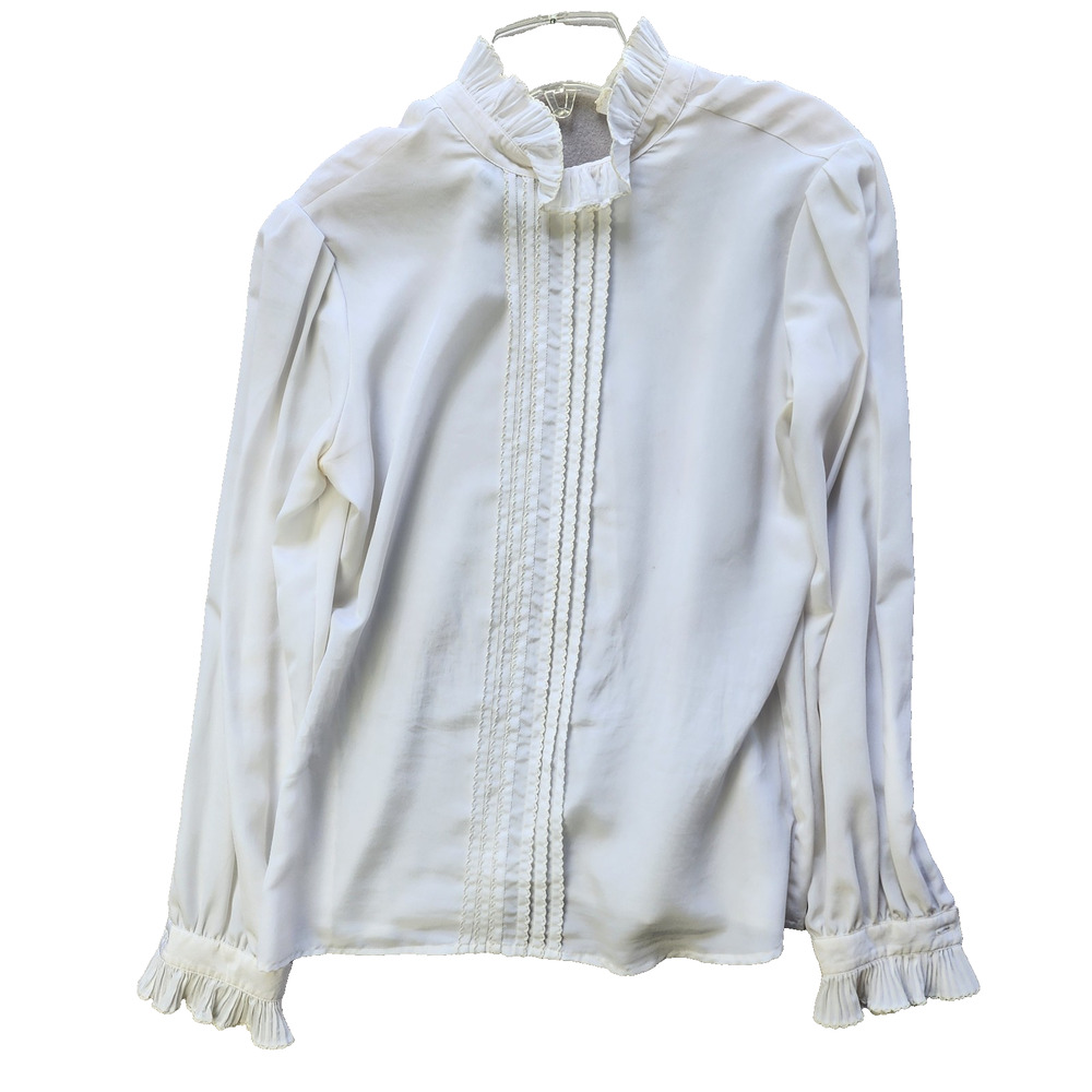 Lloyd Williams White Satin Scalloped Collar/Cuff Blouse/Top - Missing Size